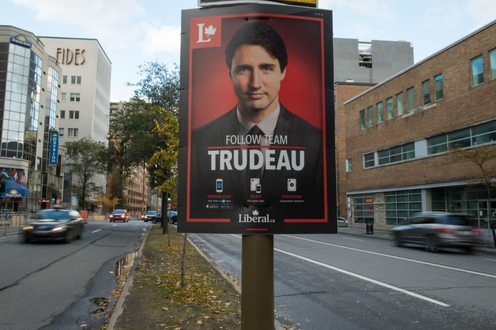 A poster for Canadian Liberal Party leader Justin Trudeau is seen on a street in Montreal on October 17, 2015. Canadians go to the polls on October 19 with the option of choosing to 'stay the course' with the Conservatives or plump for change touted by the Liberals and New Democrats, in legislative elections too close to call. (Nicholas Kamm/AFP/Getty Images)