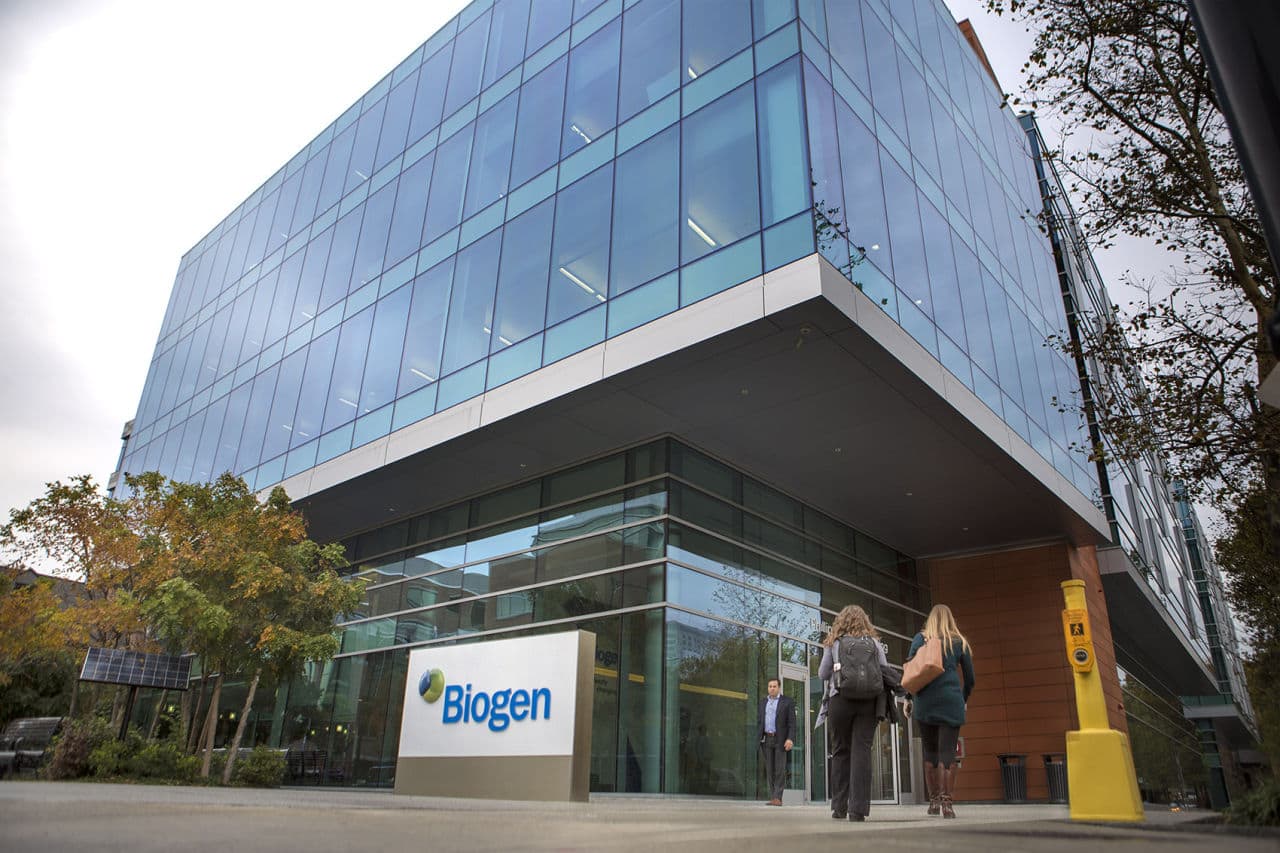 Biogen headquarters on Binney Street in Cambridge. (Jesse Costa/WBUR)