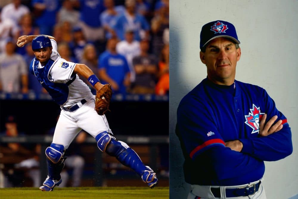 Win or lose, there will be a Butera in the World Series. On the left, Kansas City Royals catcher Drew Butera, #9, at a game in September against the Detroit Tigers. (Squire/Getty Images) On the right, Sal Butera – Drew’s father and one of the coaches of the Toronto Blue Jays poses for a picture during Spring Training in 1999 in Florida. (Vincent Laforet/Getty Images) 