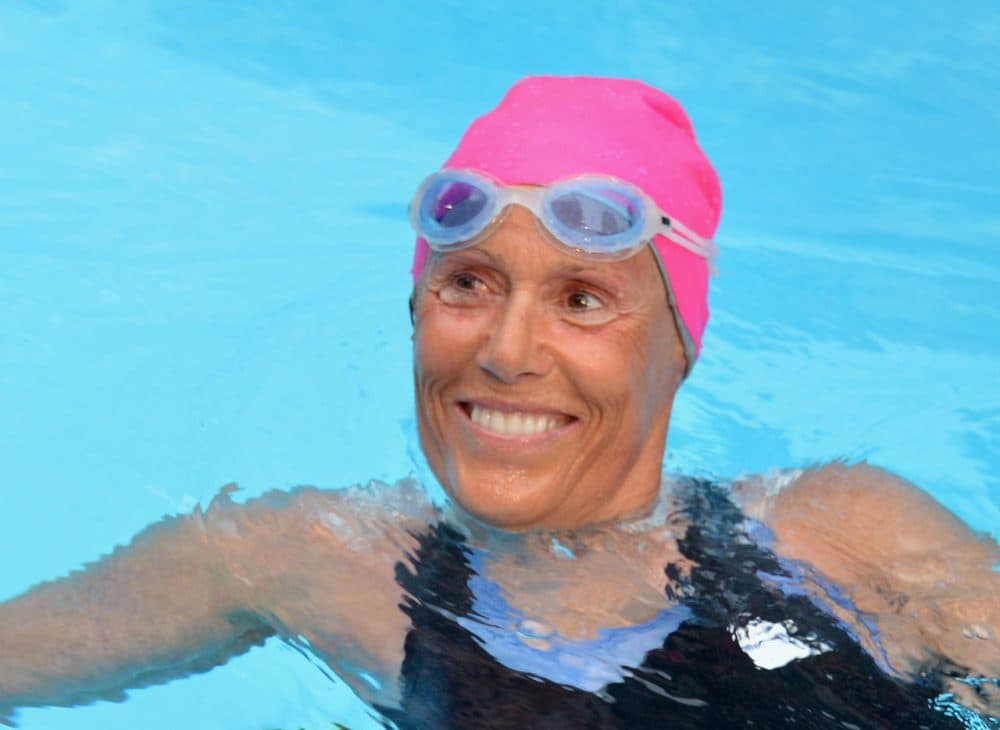 Long-distance swim legend Diana Nyad, fresh of her record-breaking swim from Cuba to Florida, swims last minutes of her 48-hour continuous 'Swim For Relief' benefiting Hurricane Sandy recovery efforts at Herald Square on October 10, 2013 in New York City. (Slaven Vlasic/Getty Images)
