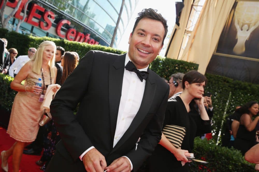 Jimmy Fallon arrives at the 67th Primetime Emmy Awards on Sunday, Sept. 20, at the Microsoft Theater in Los Angeles. (Rich Fury/Invision for the Television Academy/AP)