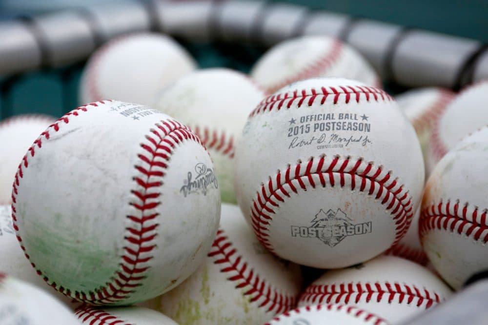 Baseballs are seen during a workout the day before Game 1 of the 2015 World Series between the Royals and Mets at Kauffman Stadium on October 26, 2015 in Kansas City, Missouri. (Kyle Rivas/Getty Images)