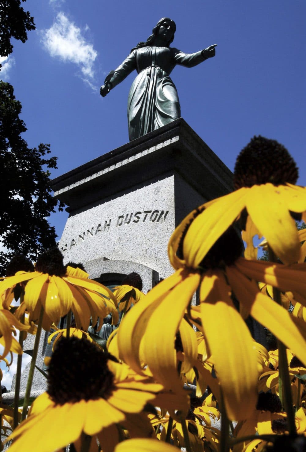 A statue of Hannah Dustin is pictured in Haverhill, Massachusetts. (William B. Plowman/AP)