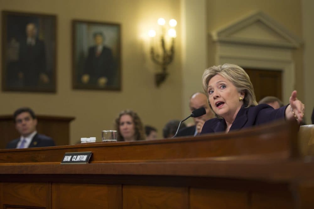 Democratic presidential candidate, former Secretary of State Hillary Rodham Clinton testifies on Capitol Hill in Washington on Thursday before the House Benghazi Committee. (Evan Vucci/AP)