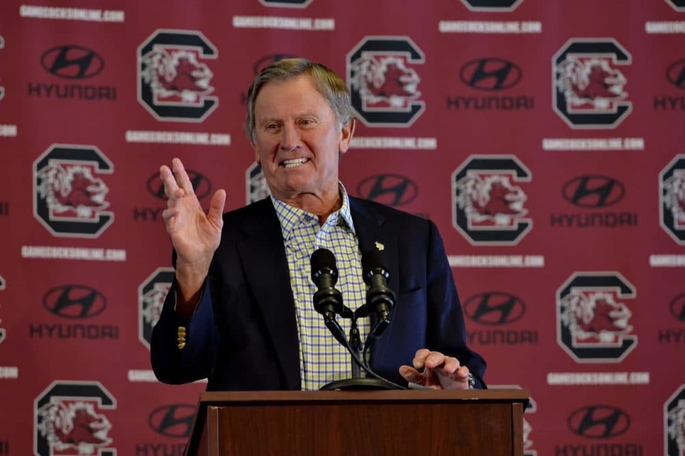 Steve Spurrier addressed the media on Tuesday to announce his resignation as head football coach of the South Carolina Gamecocks. (Richard Shiro/AP)