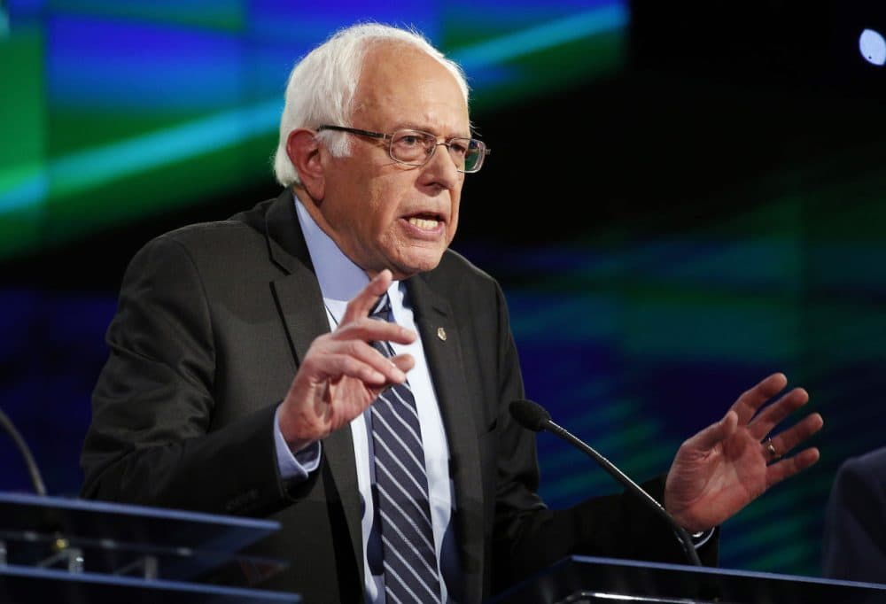 Vermont Sen. Bernie Sanders speaks during a Democratic presidential debate on Oct. 13 in Las Vegas. During the debate, Sanders was asked about socialism. (John Locher/AP)