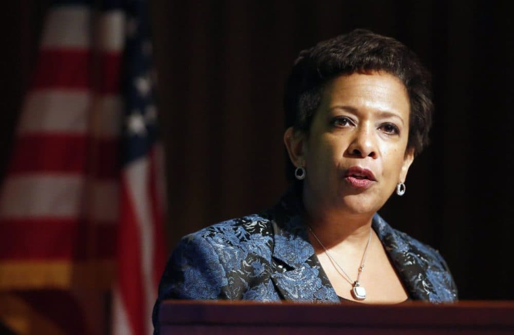 U.S. Attorney General Loretta Lynch addresses the Opioid Misuse and Addiction Summit sponsored by the Massachusetts Medical Society in Waltham Friday. (Michael Dwyer/AP)