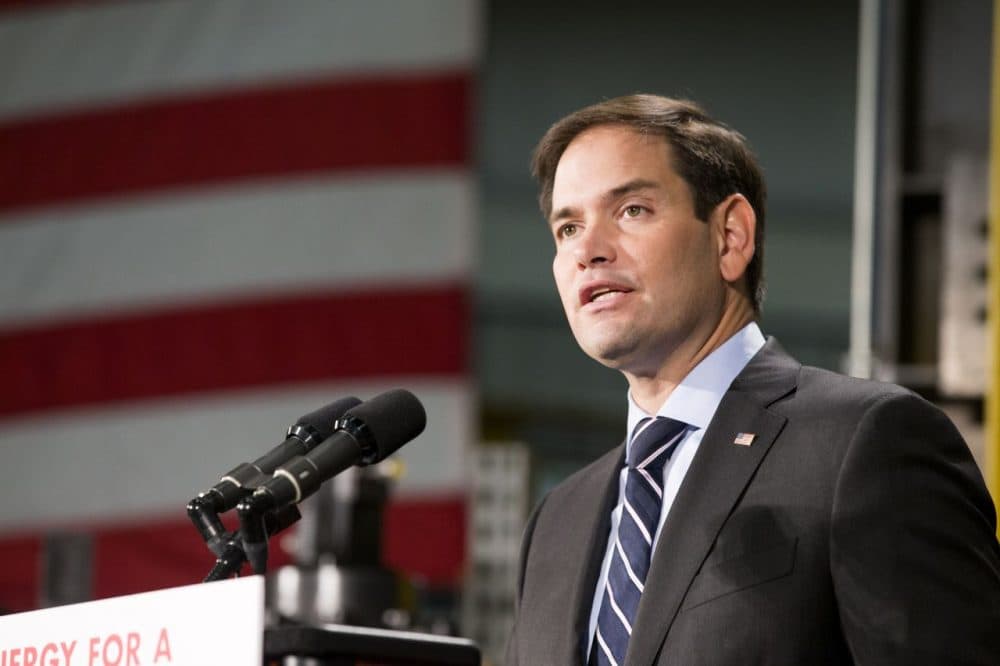 Florida Sen. Marco Rubio gives a campaign speech during a stop on Oct. 16 in Salem, Ohio. (Scott R. Galvin/AP)
