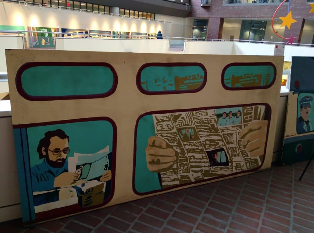 One of the MBTA murals, now on display at the Transportation Building in Boston (Jamie Bologna/WBUR)