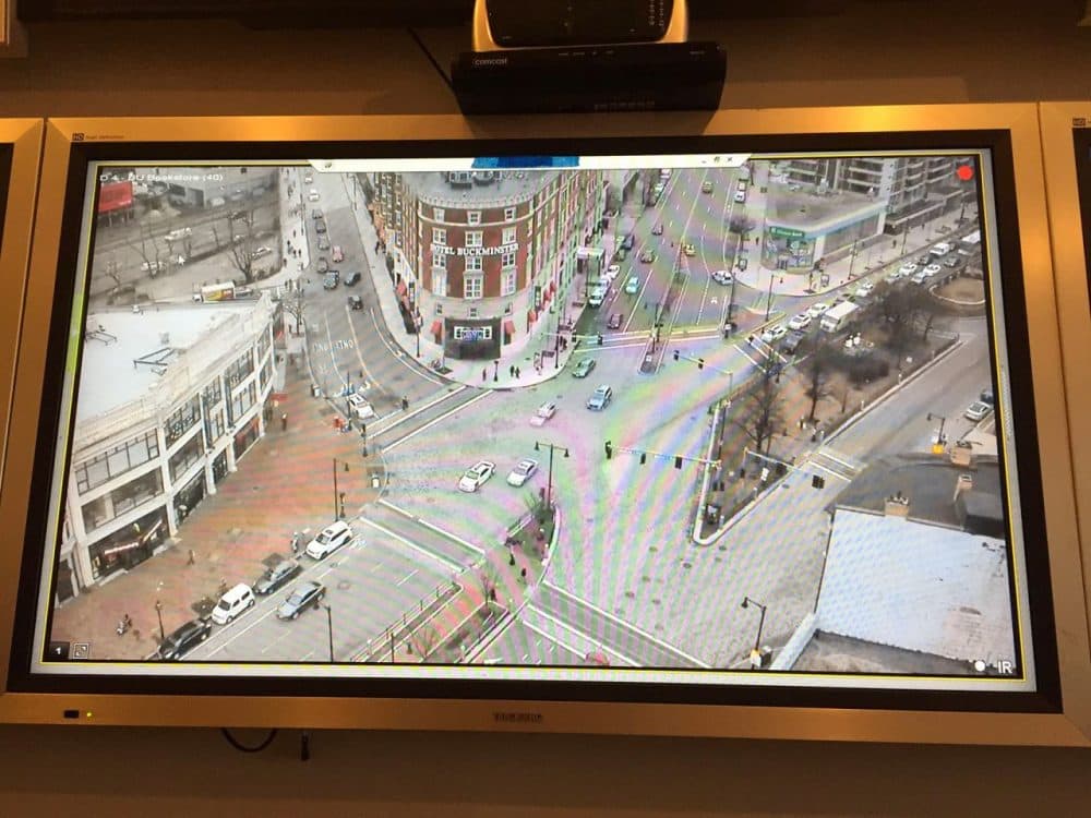 Boston is planning to use data analysis from different civic sectors to give the city an overall score. This is the view from a surveillance camera installed in Kenmore Square (Curt Nickisch/WBUR)