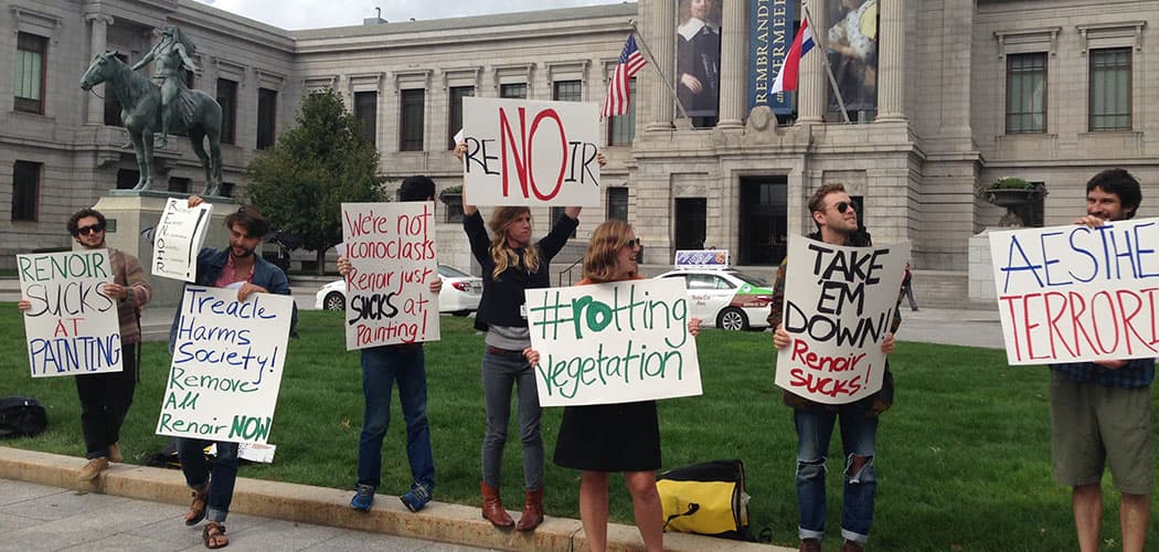 Renoir protesters in front of Boston's Museum of Fine Arts. (Courtesy of Max Geller)