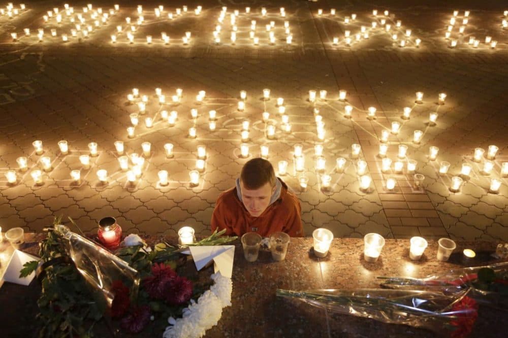 A memorial in Simferopol, a city on the disputed Crimean peninsula, to commemorate  the  victims of a Russian jetliner crash. (Max Vetrov/AFP/Getty Images) 