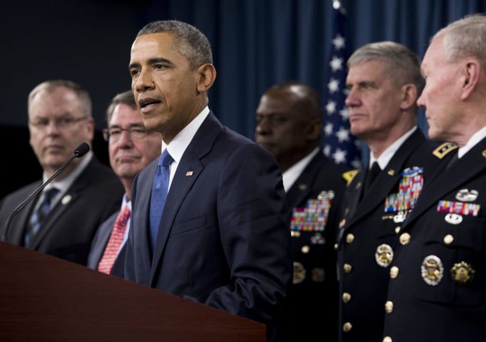 President Barack Obama speaks following a meeting with top military officials about the military campaign against the Islamic State at the Pentagon in Washington, DC, July 6, 2015. Obama said the U.S.-led coalition battling Islamic State jihadists was &quot;intensifying&quot; its campaign against the group's base in Syria, especially against its top leaders. (Saul Loeb/AFP/Getty Images)
