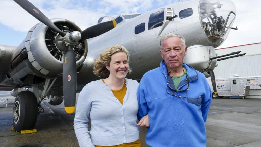 Reporter Ashley Ahearn with her father Joe Ahearn Jr. Ahearn researched the history of the Boeing B-17 bomber, said to have won the war. Boeing recruited workers from around the country to build the bomber – many were women, and many were black. (Katie Campbell/EarthFix)