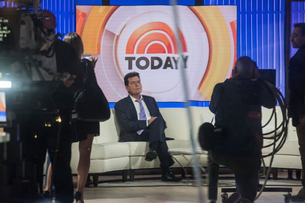 Actor Charlie Sheen waits on the set of the “Today” show before formally announcing that he is HIV positive in an interview with Matt Lauer on November 17, 2015 in New York City. Sheen says he learned of his diagnosis four years ago and was announcing it publically to put an end to rumors and extortion.  (Andrew Burton/Getty Images)