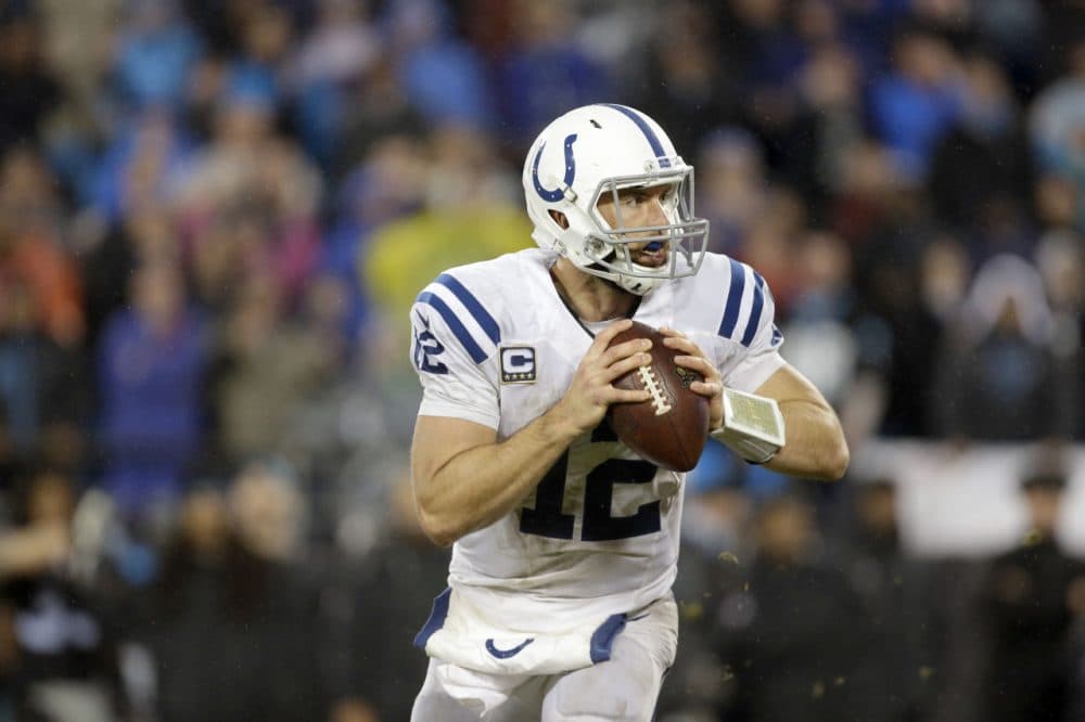 The NFL is investigating the Indianapolis Colts after they failed to disclose that quarterback Andrew Luck was playing with multiple fractured ribs.  (AP Photo/Bob Leverone)