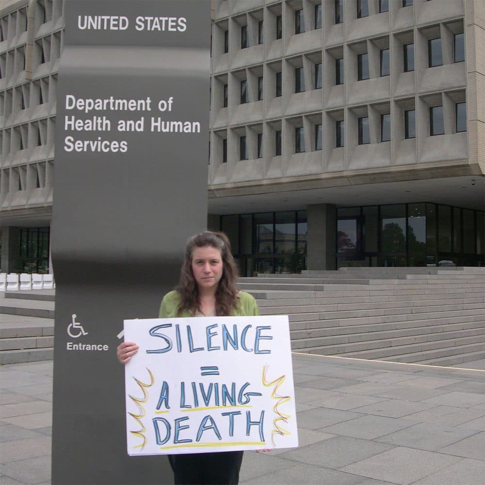 Rivka Solomon, who has Myalgic Encephalitis -- also known as Chronic Fatigue Syndrome --  protests federal inaction in Washington, D.C. (Courtesy of the author) 