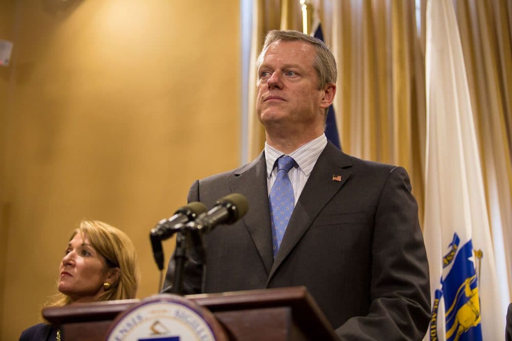 Governor Charlie Baker softened his position on refugees coming to Massachusetts on Sunday. (Jesse Costa/WBUR)