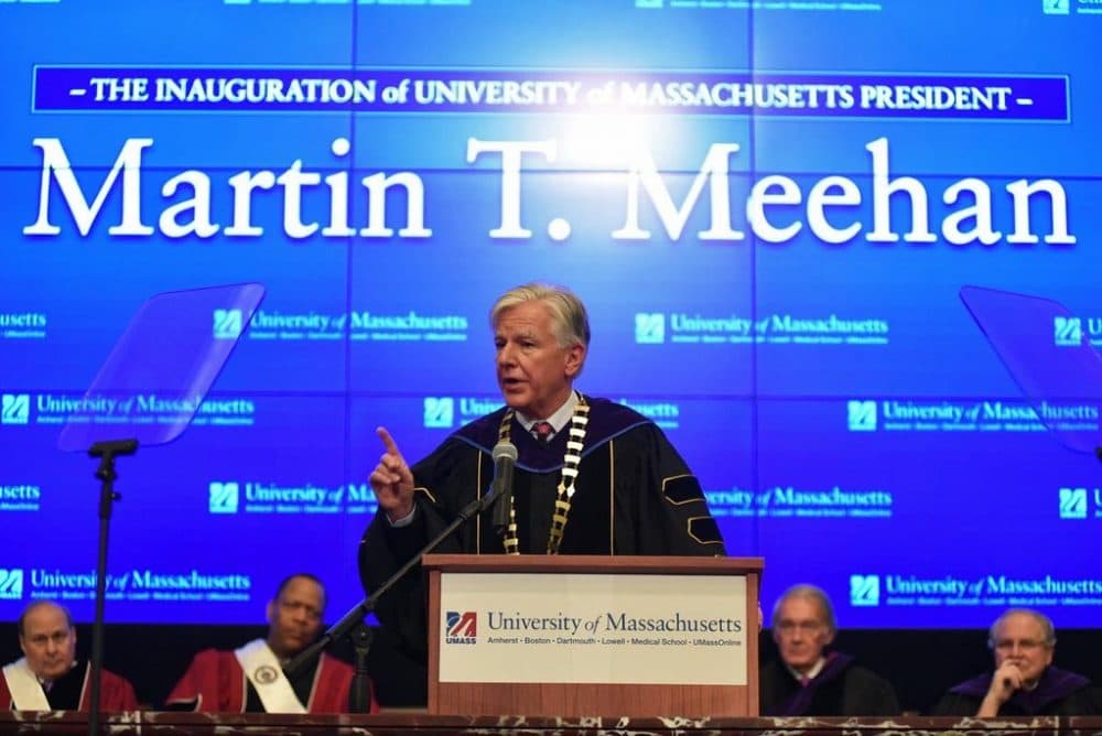 UMass President Marty Meehan speaks during his inauguration ceremony at the Edward M. Kennedy Institute for the U.S. Senate. on the UMass Boston campus Thursday. (UMass via Twitter)