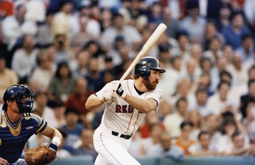 Boston Red Sox Wade Boggs follows through on a single up the middle during first inning action against the Milwaukee Brewers at Fenway Park in Boston on June 24, 1987. (Elise Amendola/AP)