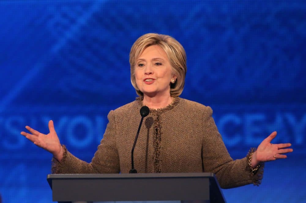 Democratic president candidate Hillary Clinton speaks at the debate at Saint  Anselm College in Manchester, New Hampshire Saturday night. (Andrew Burton/Getty Images)