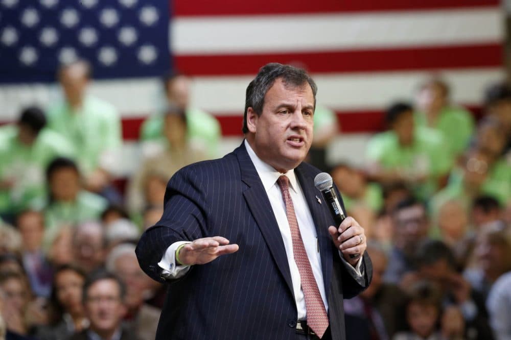 Republican presidential candidate, New Jersey Gov. Chris Christie has held about 40 town hall meetings in New Hampshire — more than any other candidate. Here he speaks in Manchester, N.H. in October. (Jim Cole/AP)
