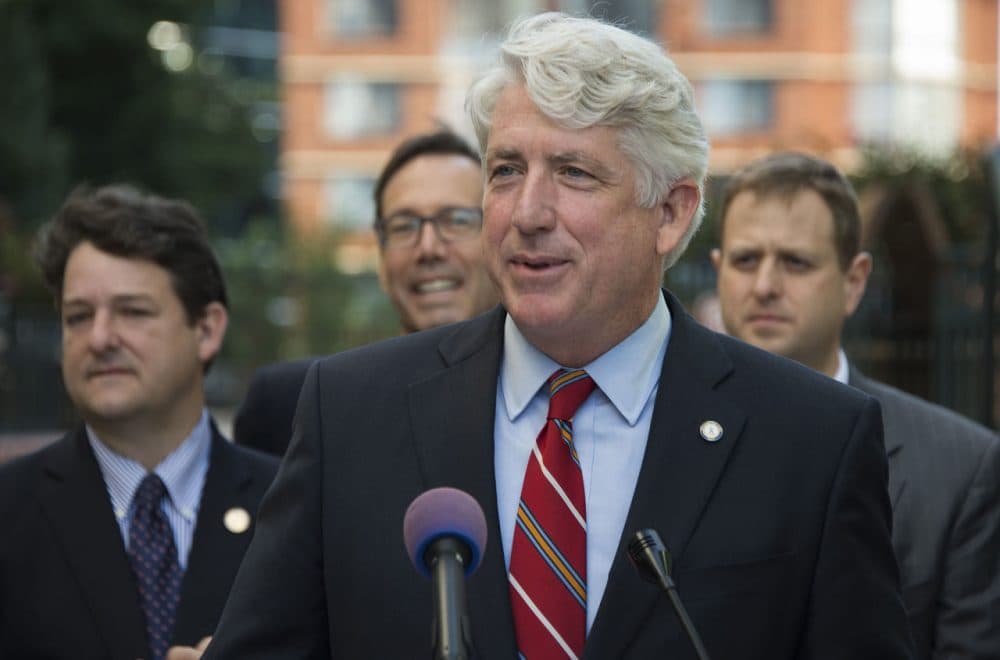 Virginia Attorney General Mark R. Herring (C) speaks during a news conference in front of the Arlington County courthouse to announce that couples can begin to marry immediately in Arlington, Virginia, October 6, 2014. Yesterday, Herring announced that Virginia will no longer recognize out-of-state handgun permits. (Jim Watson/AFP/Getty Images)