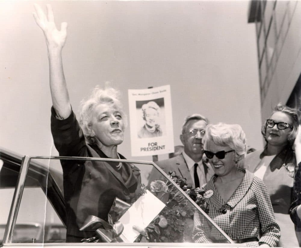 Former U.S. Sen. Margaret Chase Smith, R-Maine, arrives at the Republican National Convention in San Francisco in this July 1964 file photo. (AP Photo/Smith Library)