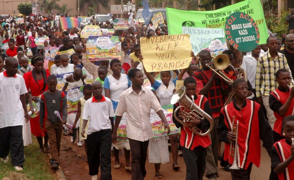 Thousands of children protested against homosexuality in Uganda in 2010 after the UN Special Rapporteur on health, Anand Grover, warned Friday that the Anti-Homosexuality Bill being considered by the Ugandan Parliament was &quot;a violation of the fundamental human rights of Ugandans.&quot;  (Stephen Wandera/AP)