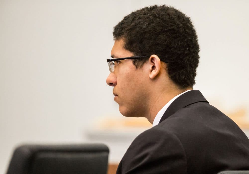Phillip Chism listens to testimony during his trial at Essex Superior Court in Salem, Mass. on Monday, Dec. 7, 2015. (Aram Boghosian/The Boston Globe/Pool)