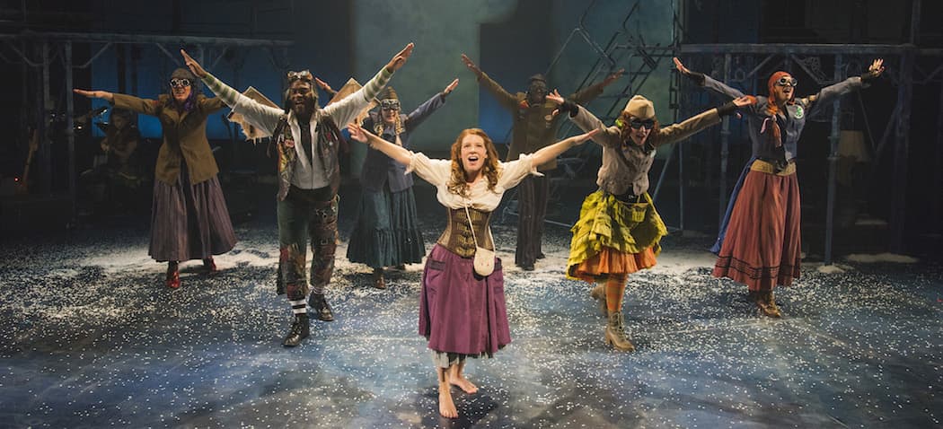 Victoria Britt (center) and the cast of &quot;The Snow Queen&quot; at New Repertory Theatre. (Courtesy Andrew Brilliant/New Rep Theatre)