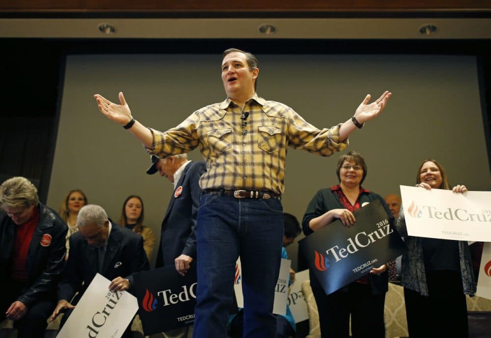 Republican presidential candidate Sen. Ted Cruz speaks at a rally Thursday in Las Vegas. (AP Photo/John Locher)