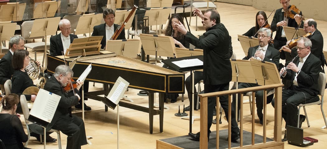 François-Xavier Roth at an earlier concert leading the BSO and soloists in J.S. Bach's Brandenburg Concerto No. 1. (Courtesy Stu Rosner/BSO)