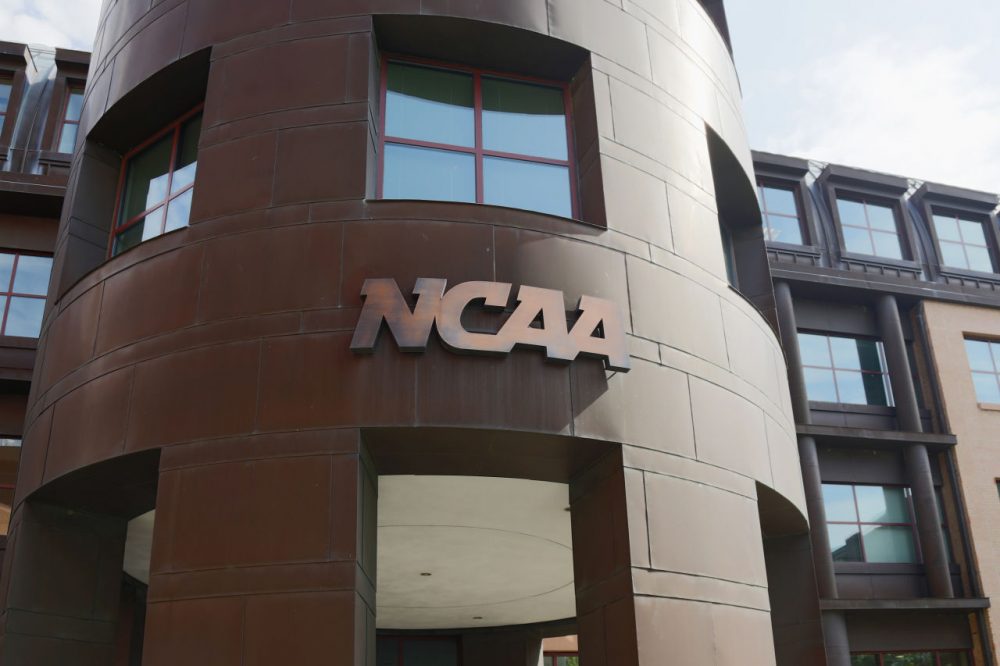 The entrance to the NCAA's headquarters is seen on July 23, 2012 in Indianapolis, Indiana. (Joe Robbins/Getty Images)