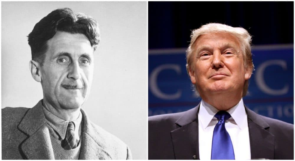 A closer look at the collected works of George Orwell helps explain the phenomenon of Donald Trump. (both photos AP) 