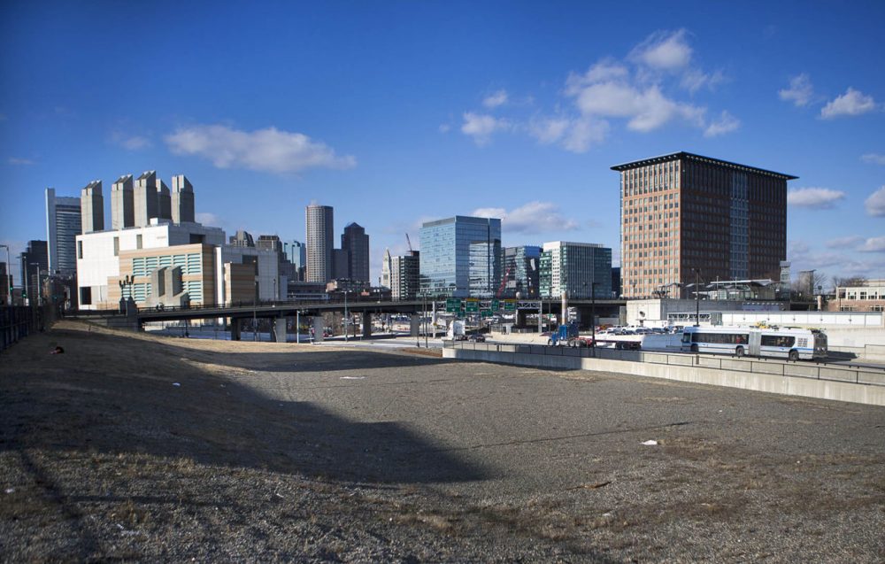 No specific site has been announced for GE's Boston headquarters, but the vacant lot across from the Boston Convention Center in the Seaport District of South Boston is a potential location. (Jesse Costa/WBUR)

