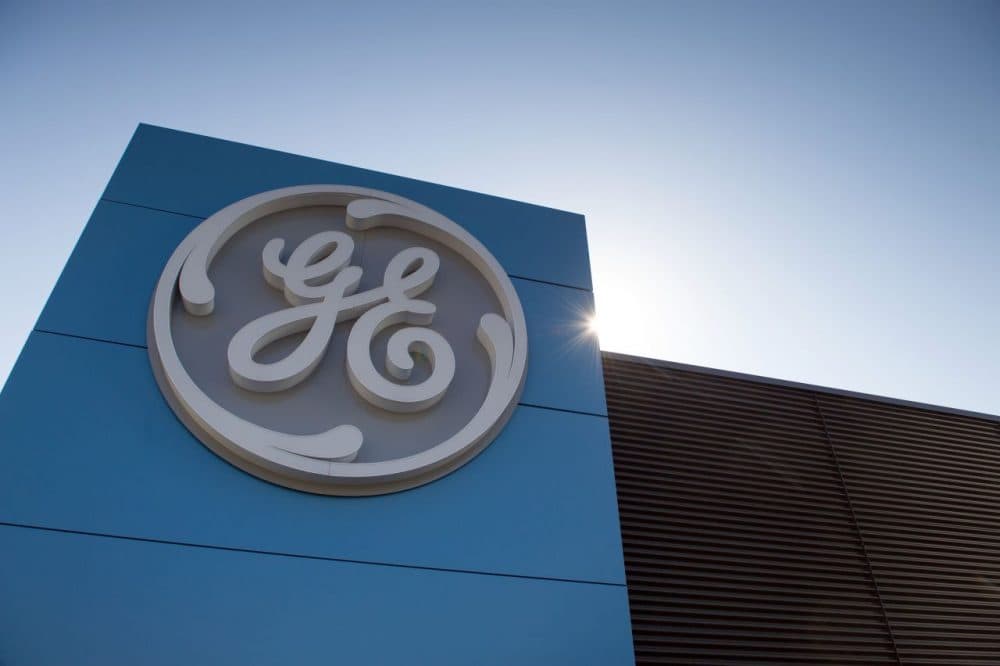 The logo of U.S. giant General Electric is shown in Belfort on June 23, 2014. (Sebastien Bozon/AFP/Getty Images)