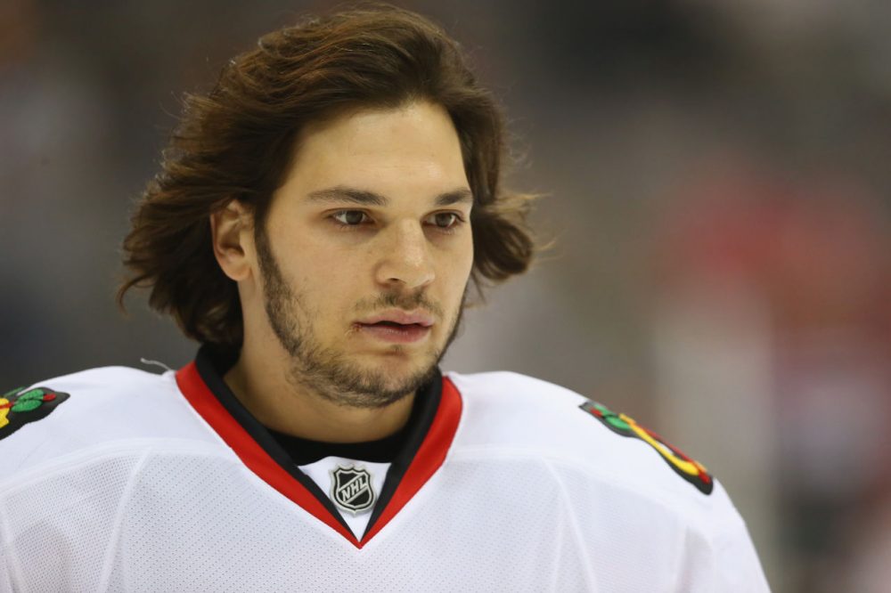 Daniel Carcillo played in the NHL for nine seasons and helped the Chicago Blackhawks win the 2015 Stanley Cup. Carcillo says he retired last fall because of the death of his friend and former teammate Steve Montador. (Ronald Martinez/Getty Images)