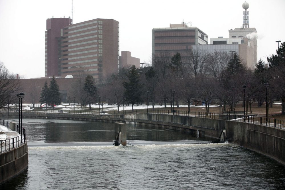 The Flint River flows  downtown in Flint, Michigan on January 17, 2016. President Barack Obama declared a federal emergency in Michigan, which will free up federal aid to help the city of Flint with lead contaminated drinking water. Michigan Gov. Rick Snyder requested emergency and disaster declarations after activating the National Guard to help the American Red Cross distribute water to residents.  (Bill Pugliano/Getty Images)