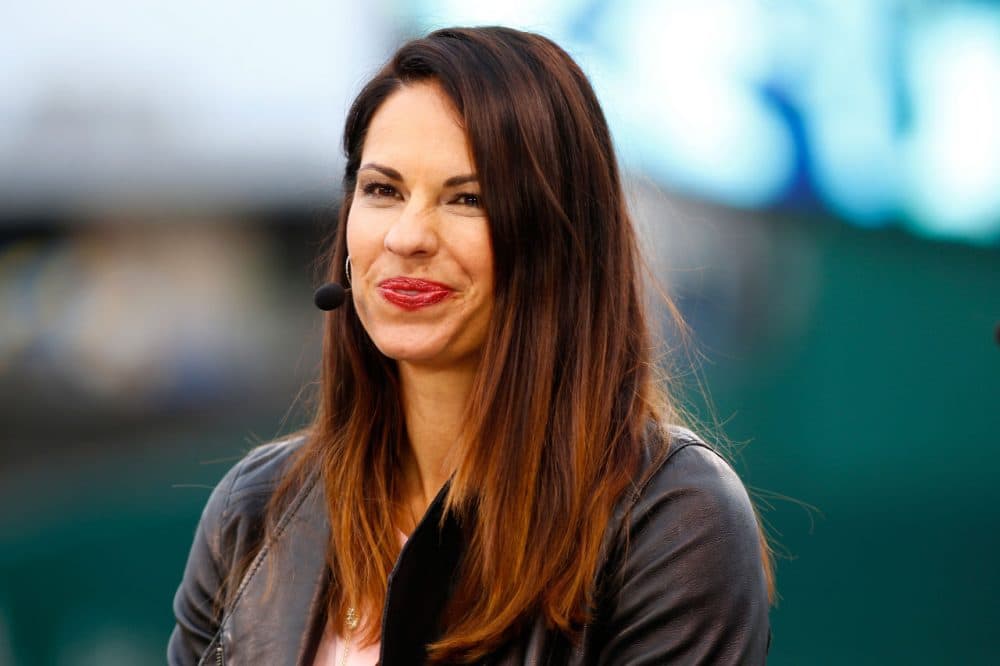 Jessica Mendoza of ESPN speaks on set the day before Game 1 of the 2015 World Series between the Royals and Mets at Kauffman Stadium on October 26, 2015 in Kansas City, Missouri.  (Maxx Wolfson/Getty Images)