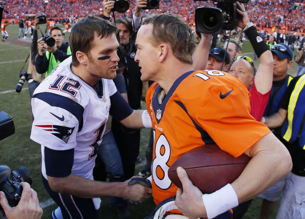 Peyton Manning and Tom Brady will go head-to-head Sunday for the 17th time of their illustrious careers.  (Photo by Kevin C. Cox/Getty Images)