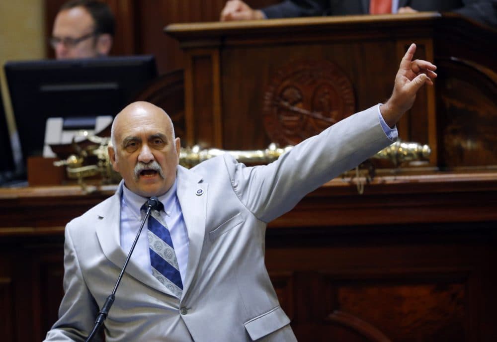 South Carolina state Rep. Mike Pitts, R-Laurens, speaks on the floor of the South Carolina House during debate over a Senate bill calling for the Confederate battle flag to be removed from the statehouse grounds Wednesday, July 8, 2015, in Columbia, S.C. (John Bazemore/AP)