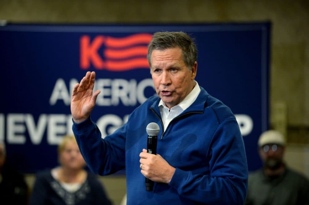 Republican presidential candidate Ohio Gov. John Kasich speaks during a campaign stop at Bektash Shriners January 20, 2016 in Concord, New Hampshire. A new poll has Kasich in second place behind longtime front runner Donald Trump, in the first-in-the-nation primary state. (Darren McCollester/Getty Images)