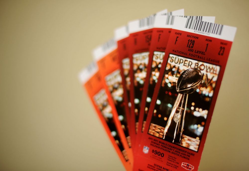 Tickets for Super Bowl XLIV are seen on February 5, 2010 in Miami Gardens, Florida. The Indianapolis Colts will play the New Orleans Saints in the NFL's championship game Sunday February 7, 2010.  (Michael Heiman/Getty Images)