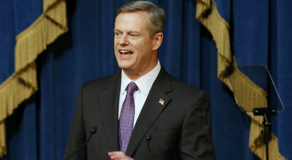 Massachusetts Gov. Charlie Baker delivers his State of the State address at the State House in Boston, Thursday, Jan. 21, 2016. (Michael Dwyer/AP)