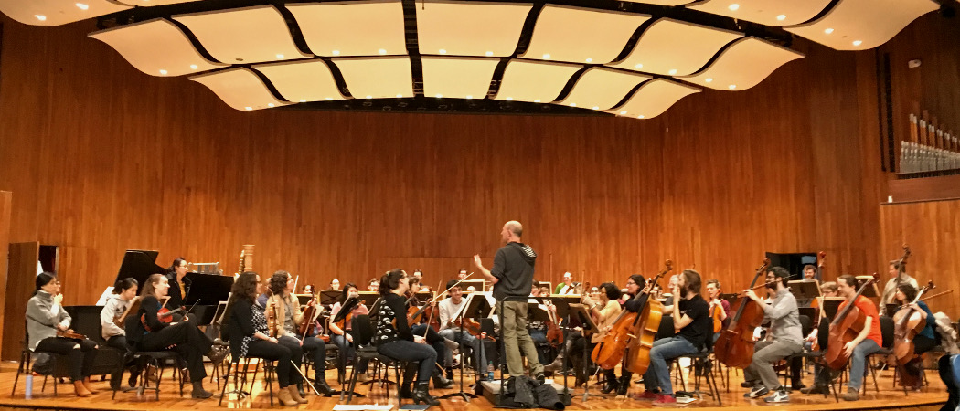 The community orchestra rehearsing at MIT. (Courtesy Christine Southworth)