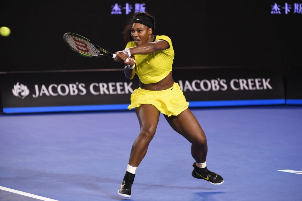 Serena Williams of the U.S. plays a backhand return  during her women's singles semi-final match against Poland's Agnieszka Radwanska on day eleven of the 2016 Australian Open tennis tournament in Melbourne on January 28, 2016. (William West/AFP/Getty Images)