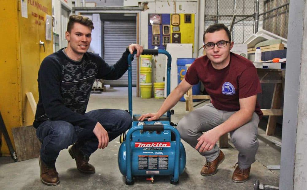 Senior Oliver Tillman and junior Frederick Wachter are part of the Drexel Hyperloop Team. They use air compression in their design. (Kimberly Paynter/WHYY)