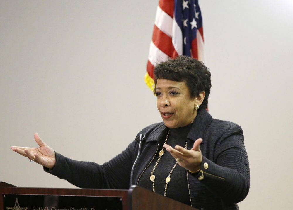 U.S. Attorney General Loretta Lynch speaks about the Obama administration's work on criminal justice reform and reentry services Wednesday at the Suffolk County House of Correction in Boston. (Stephan Savoia/AP)