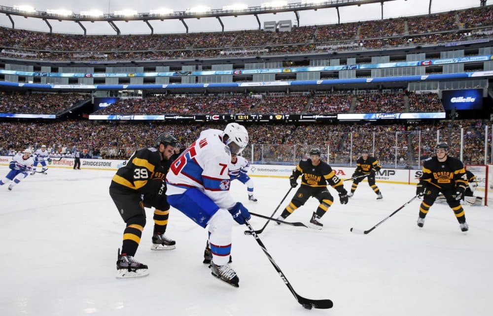 Montreal Canadiens defenseman P.K. Subban (76) skates past Boston Bruins left wing Matt Beleskey (39) during the first period of the NHL Winter Classic at Gillette Stadium Friday. (Michael Dwyer/AP)